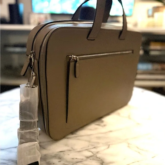 Brand New Grey Pebbled Leather Laptop Bag with Minimalist Design - Picture 2 of 3